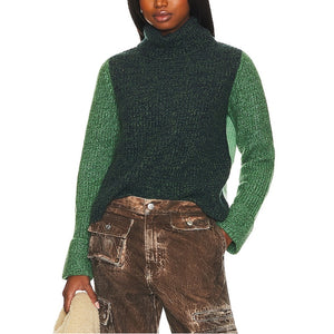 Autumn Cashmere Color Block Green Cashmere Turtleneck Size XS