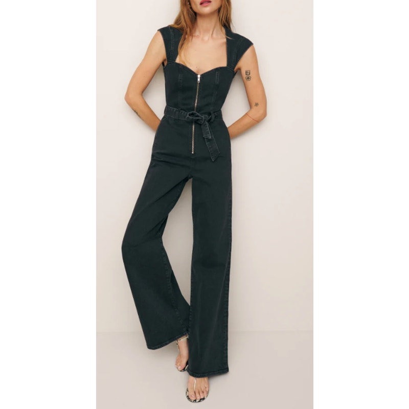 Reformation 'Calypso' Black Wide Leg Denim Jumpsuit Size 6