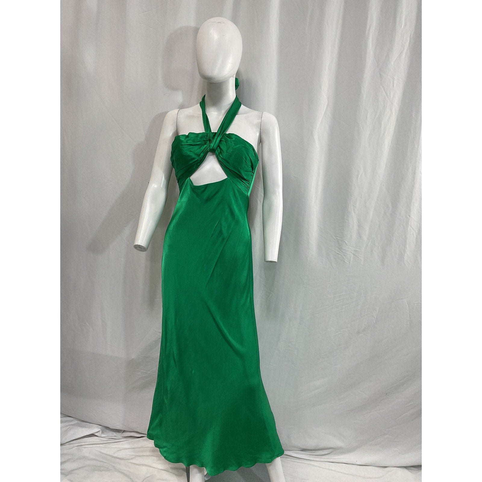 Shona Joy 'Lana' Green Ruched Halter Midi Dress Size 6