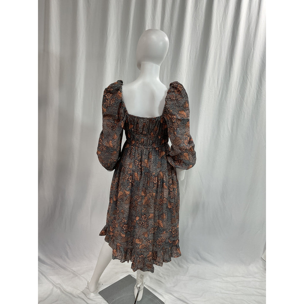 Ulla Johnson 'Isla' Black Gathered Printed Cotton-Blend Voile Midi Dress Size 2