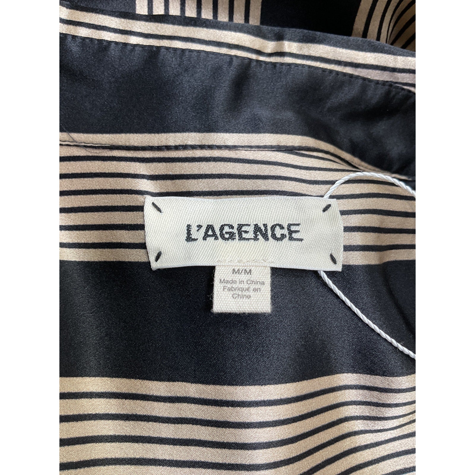 L'Agence 'Tyler' Black Silk Long Sleeve Silk Button-Up Shirt Size M