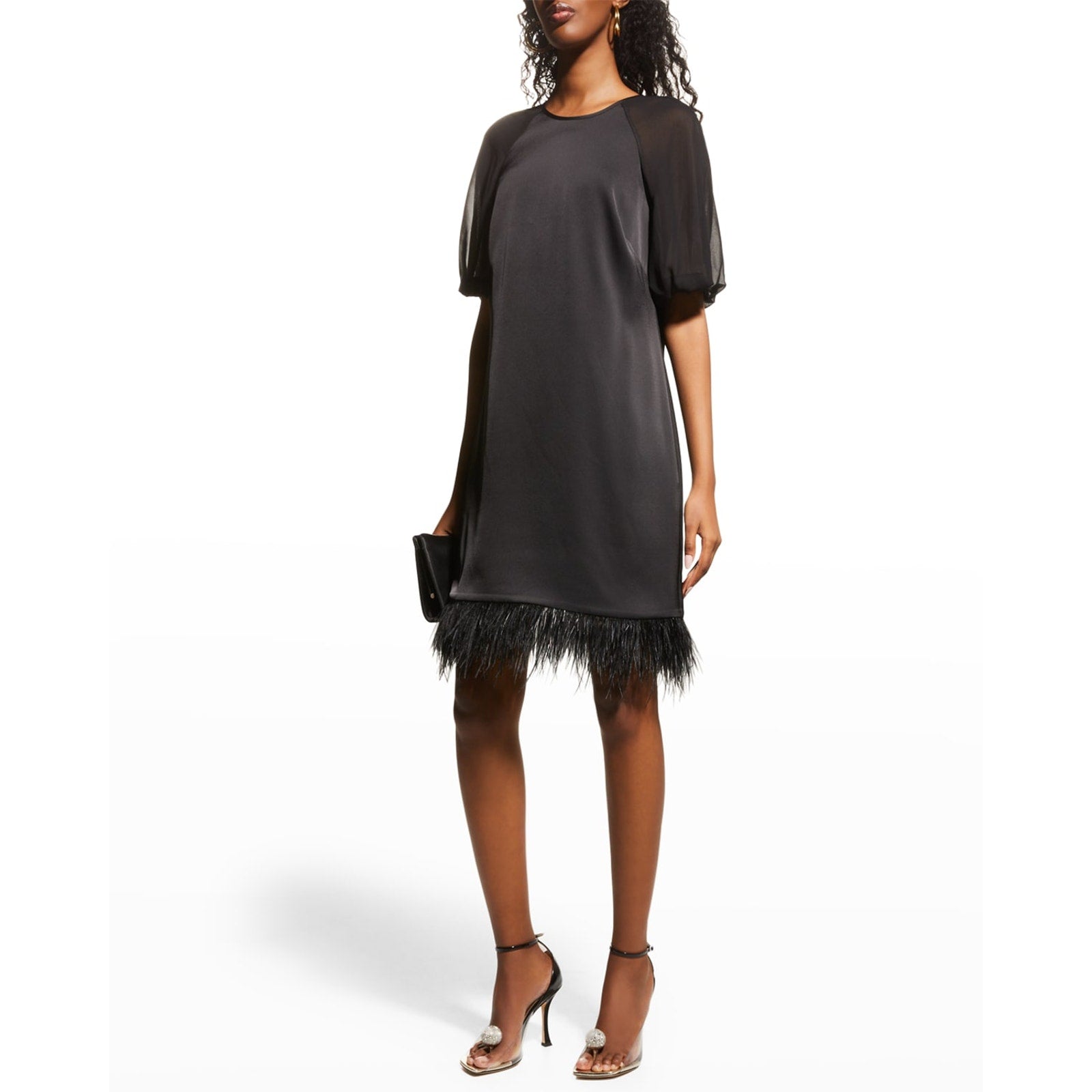 Aidan Mattox Puff Sleeve Black Polyester Trapeze Dress Size 8