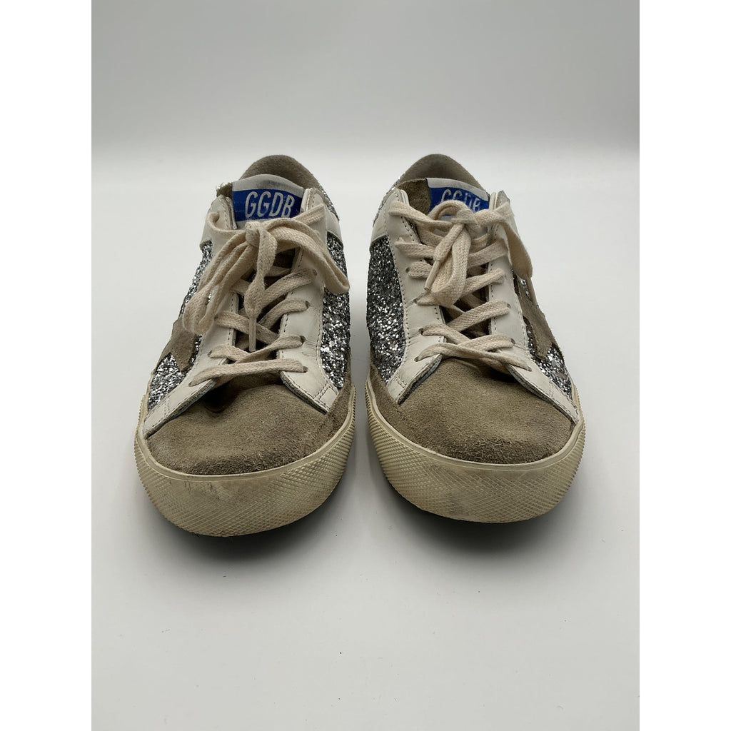 Golden Goose 'Superstar' Beige Leather Glitter Sneaker Shoe Size 8