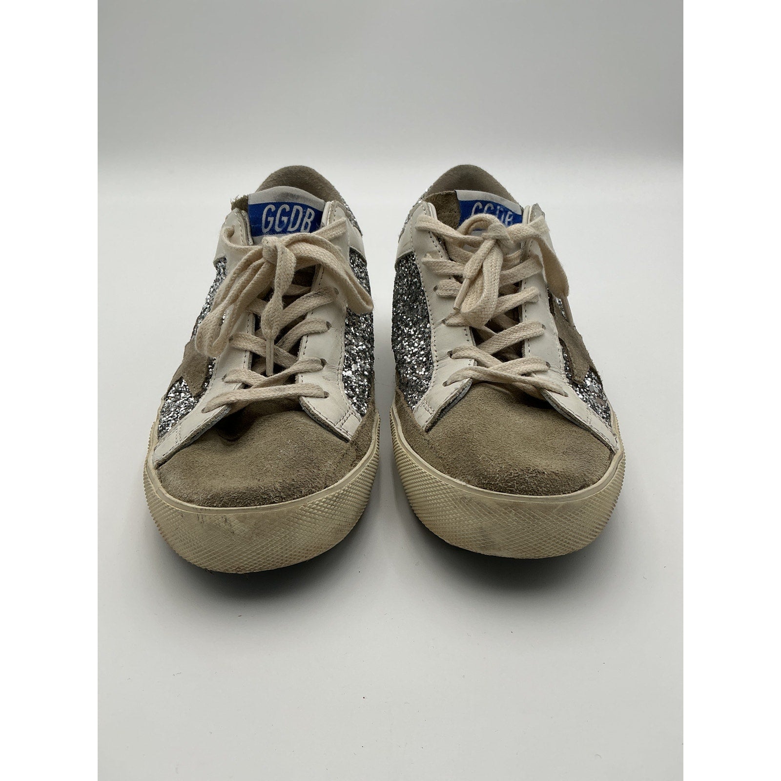 Golden Goose 'Superstar' Beige Leather Glitter Sneaker Shoe Size 8