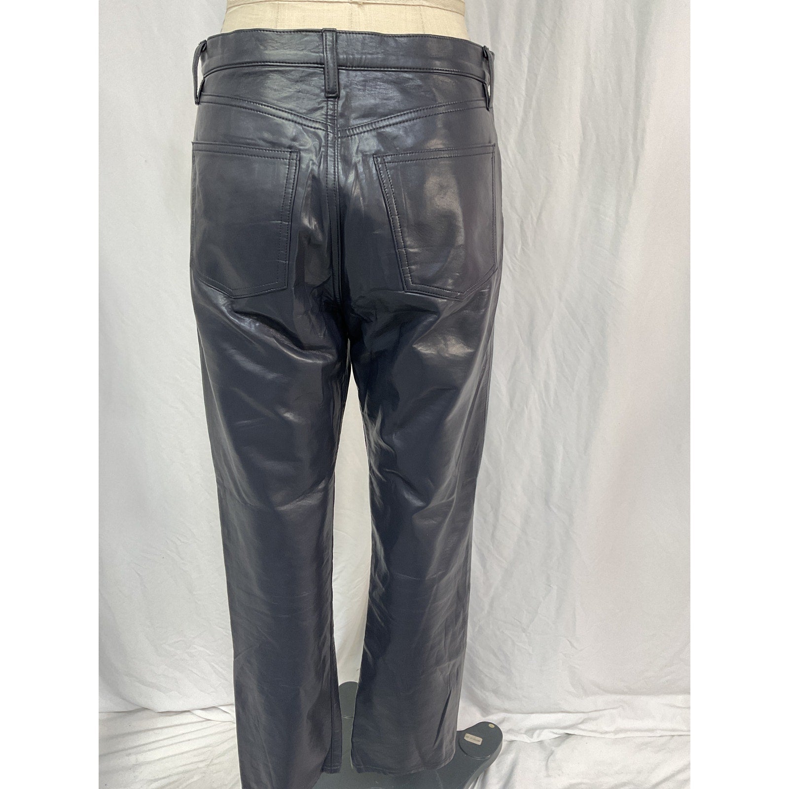 Agolde '90'S' Pinch Waist Black Leather High Rise Straight Denim Jean Size 27