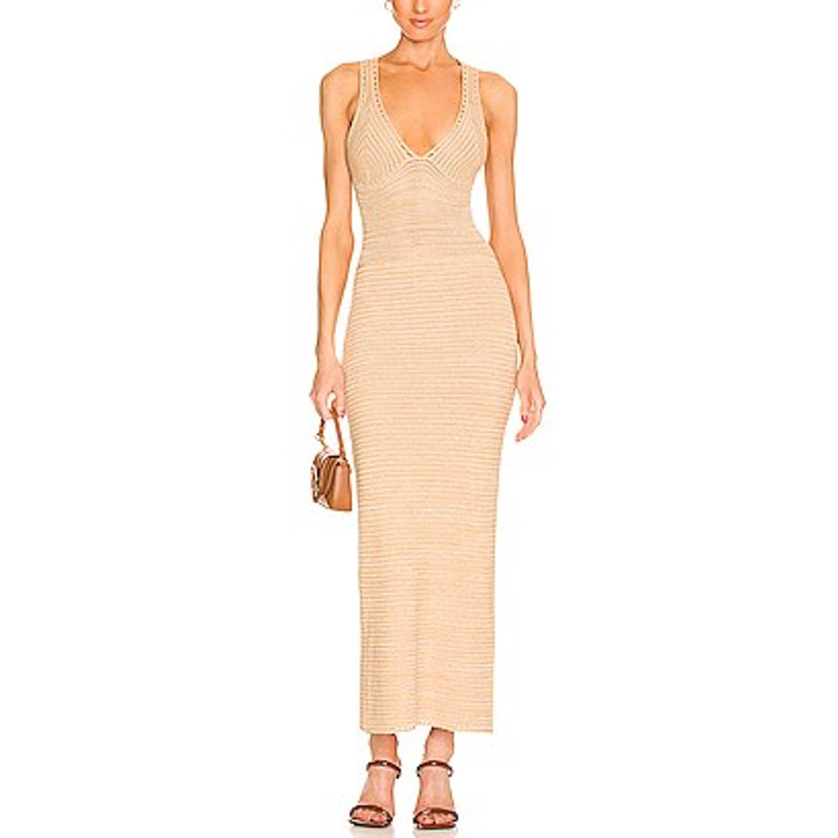 Ronny Kobo Ribbed Beige Darcey Dress Size M