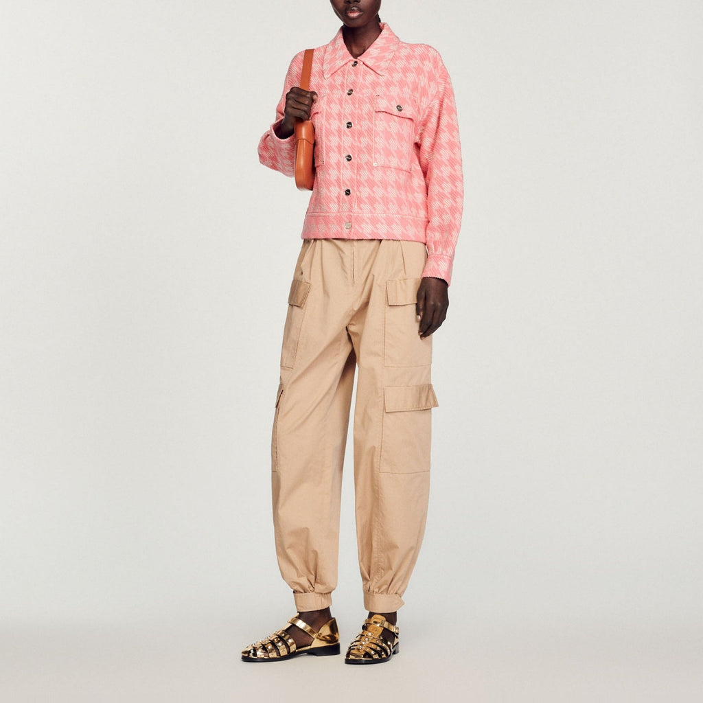 Sandro 'Houndstooth' Pink Cotton Jacket Size XS
