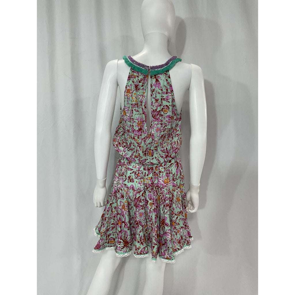 Poupette St Barth 'Agathe' Pink Fringe Trim Mini Dress Size S
