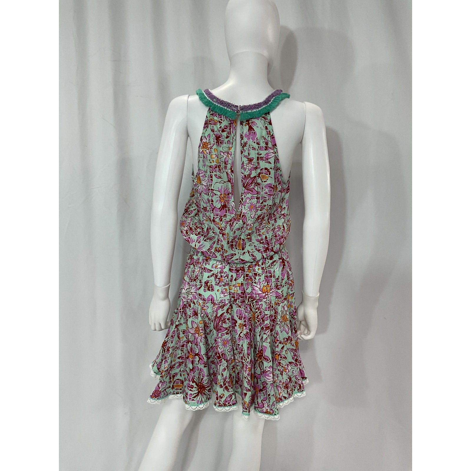 Poupette St Barth 'Agathe' Pink Fringe Trim Mini Dress Size S
