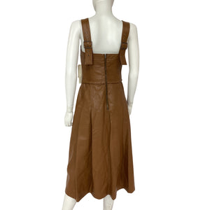 Anthropologie Faux Leather Cognac Pinafore Dress Size 4 NWT