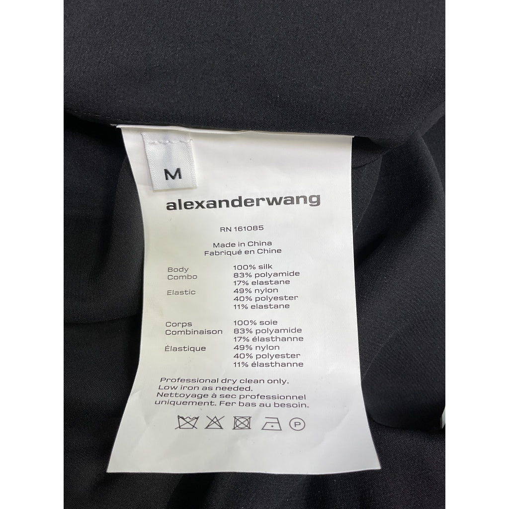 Alexander Wang Black Silk Mesh-Paneled Charmeuse Wide-Leg Pants Size M - NWT