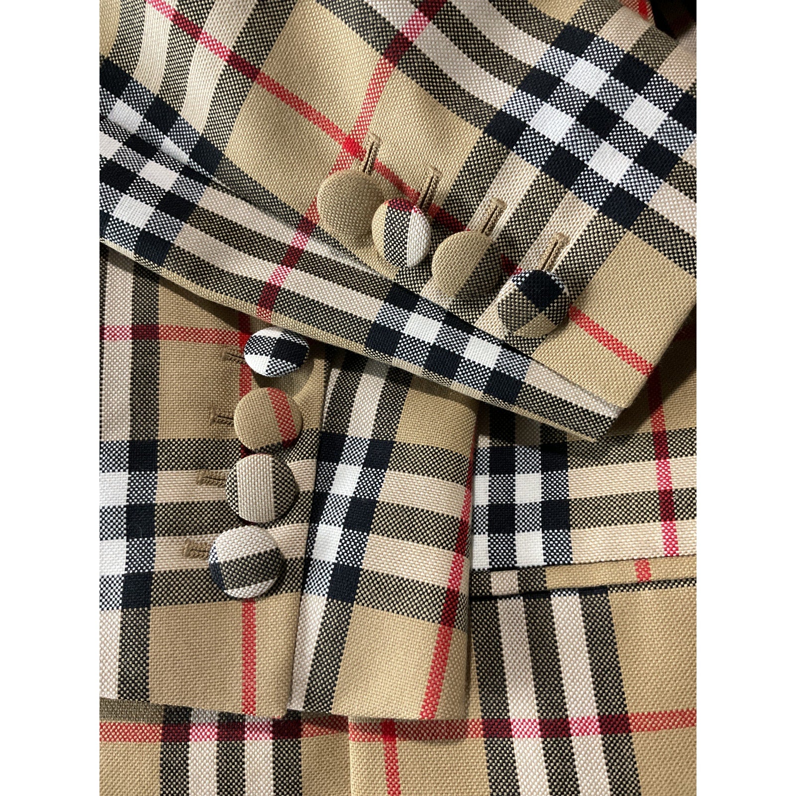 Burberry Vintage Check Beige Wool Single Breasted Tailored Blazer Size UK 12/US 10