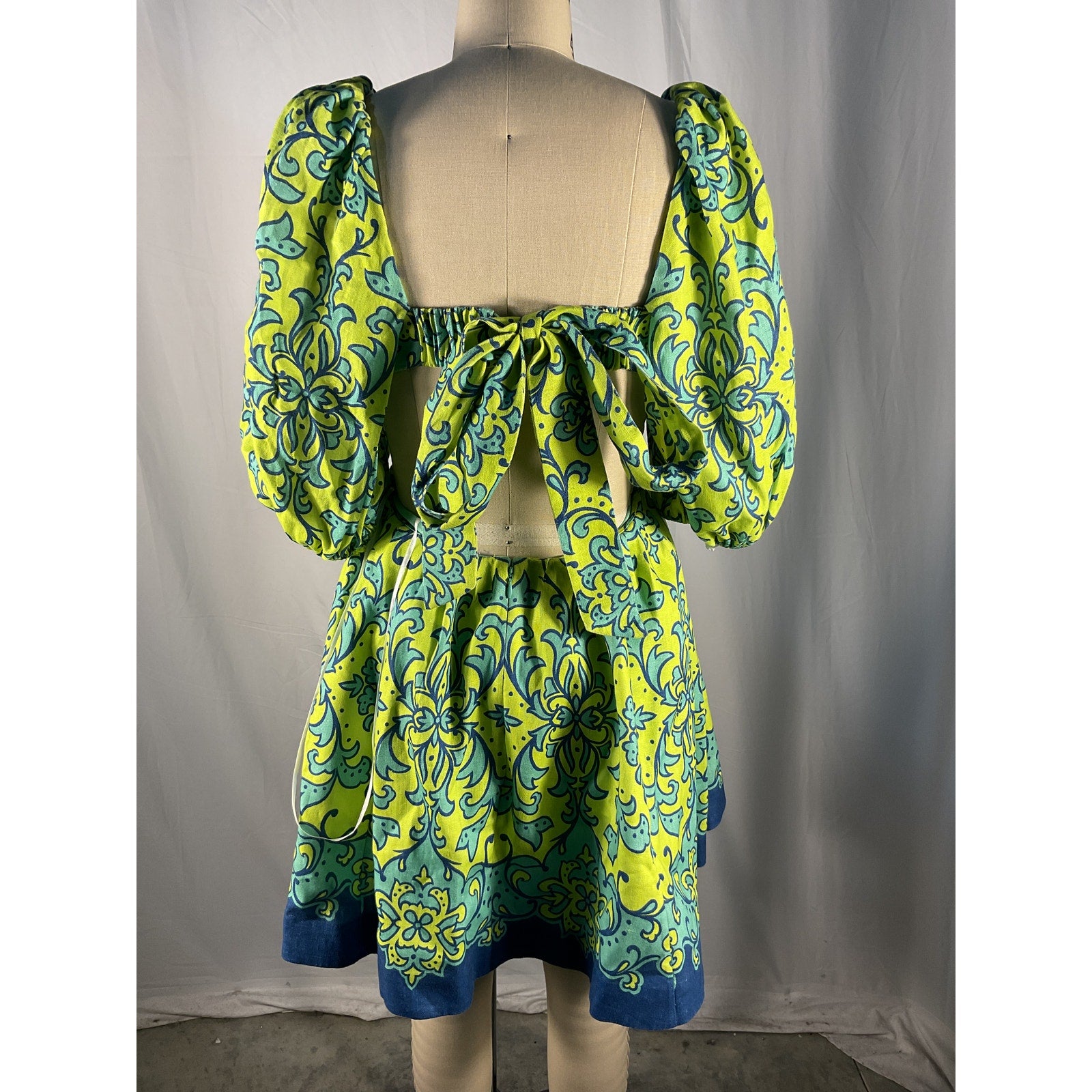 Zimmermann 'Nina' Green Linen Cut Out Mini Dress Size 1