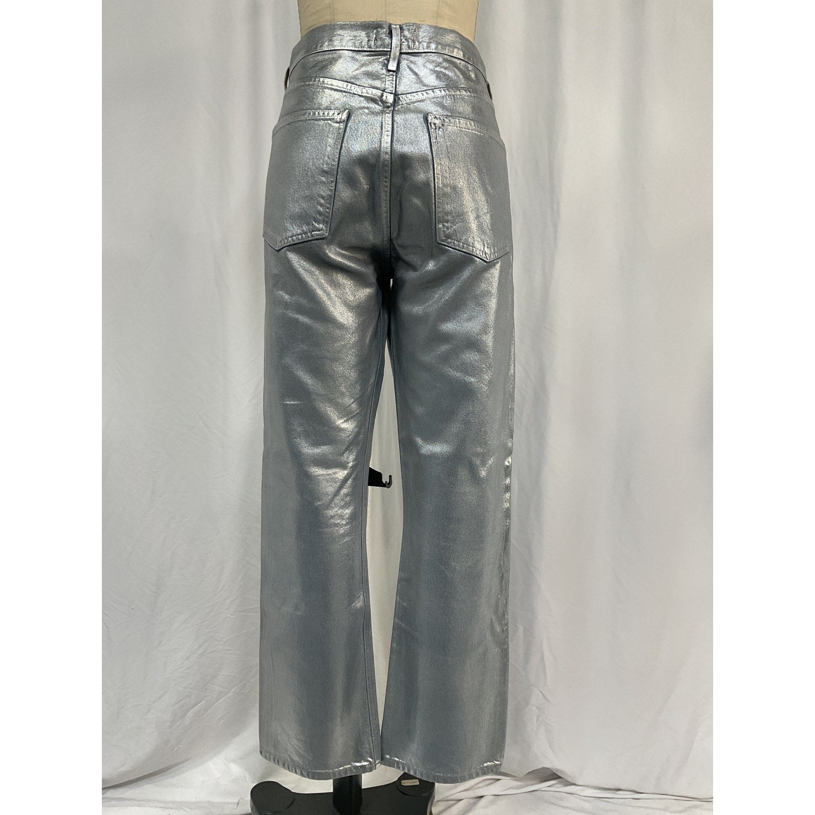Agolde 90S Pinch Silver Cotton Metallic-Coated Straight-Leg Denim Jeans Size 31