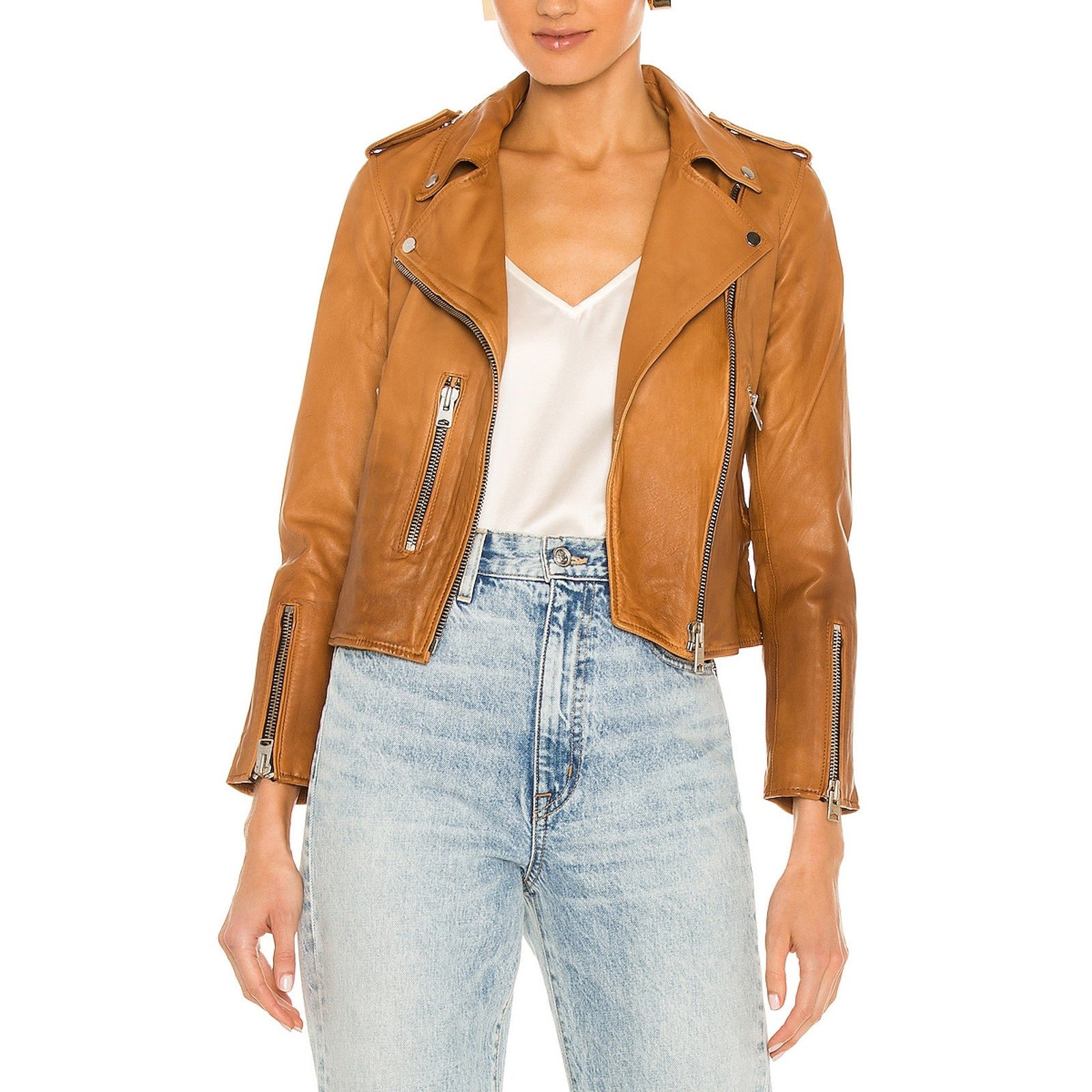 Allsaints 'Fern Dipdye' Brown Leather Biker Jacket Size 4