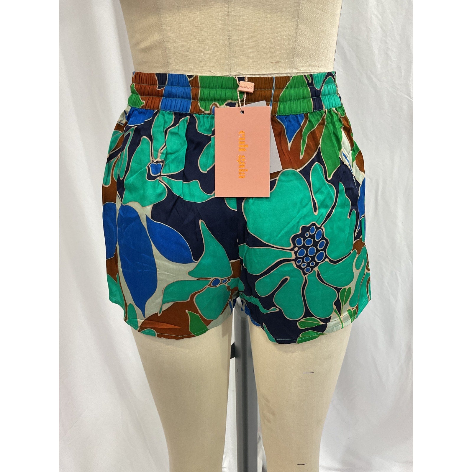 Cult Gaia 'Sissi' Blue Satin Floral Print Shorts Size XS - NWT