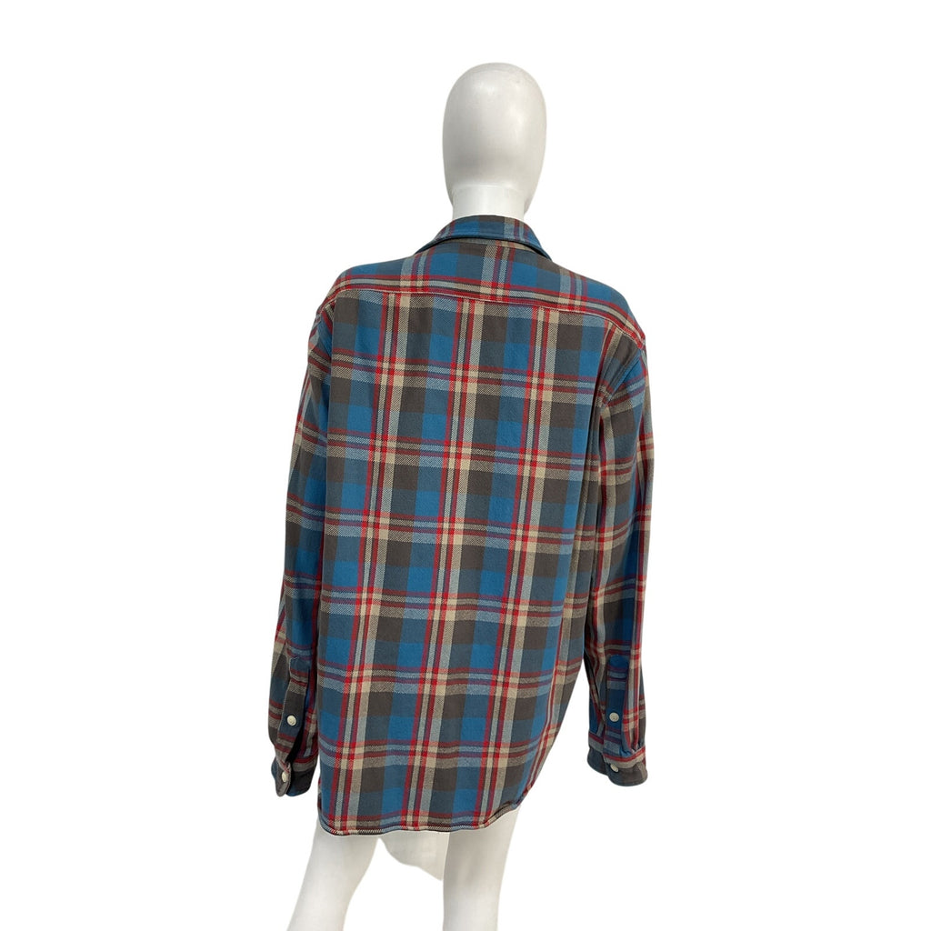 Ralph Lauren Classic Fit Blue Cotton Plaid Flannel Workshirt Size XL