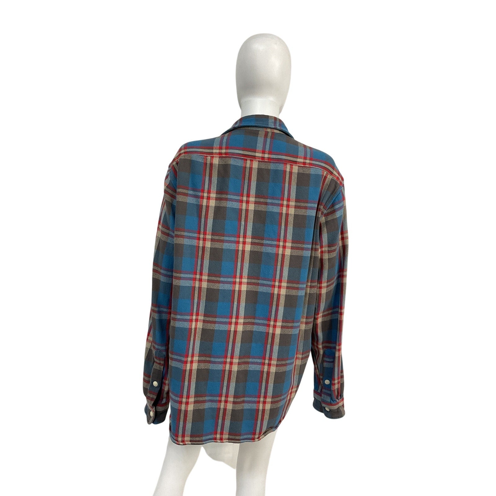 Ralph Lauren Classic Fit Blue Cotton Plaid Flannel Workshirt Size XL