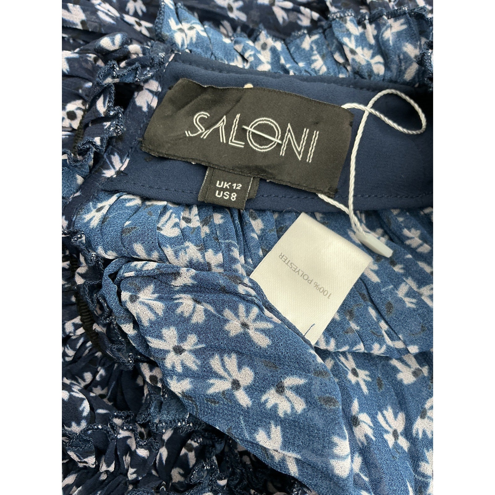 Saloni Floral Print Blue Polyester Mock Neck Blouse Size 8