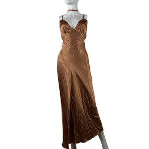 Shona Joy Satin Brown La Lune Dress Size 8