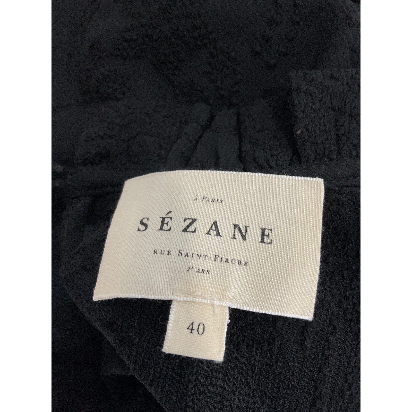 S�zane 'Valentine' Black Embroidered Back Slit Blouse Size 40