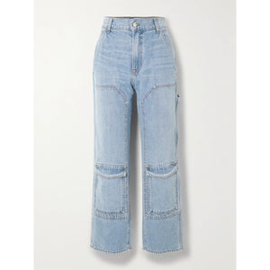 Grlfrnd 'Milla' Blue Denim Cropped High-Rise Straight-Leg Denim Jeans Size 25