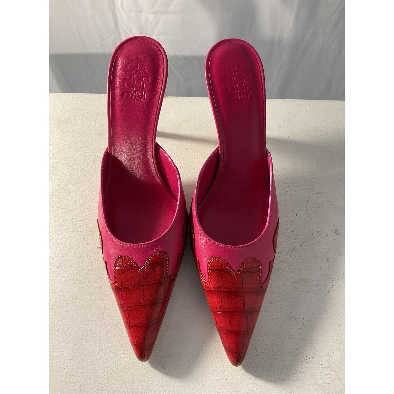 Gia Borghini x Miaou Pink 'June' Leather Croc Embossed Mule Size 7.5