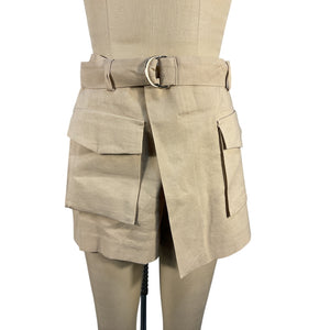 Maje Asymmetric Linen Blend Beige Cargo Shorts Size 4 US / 36 EU