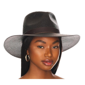 Janessa Leone Classic Black Leni Fedora Hat Size L