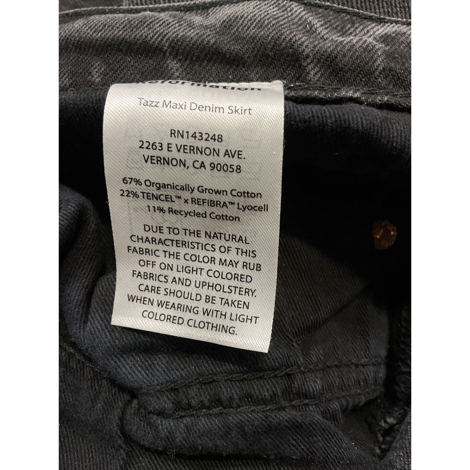 Reformation 'Tazz' Black Maxi Denim Jean Skirt Size 27