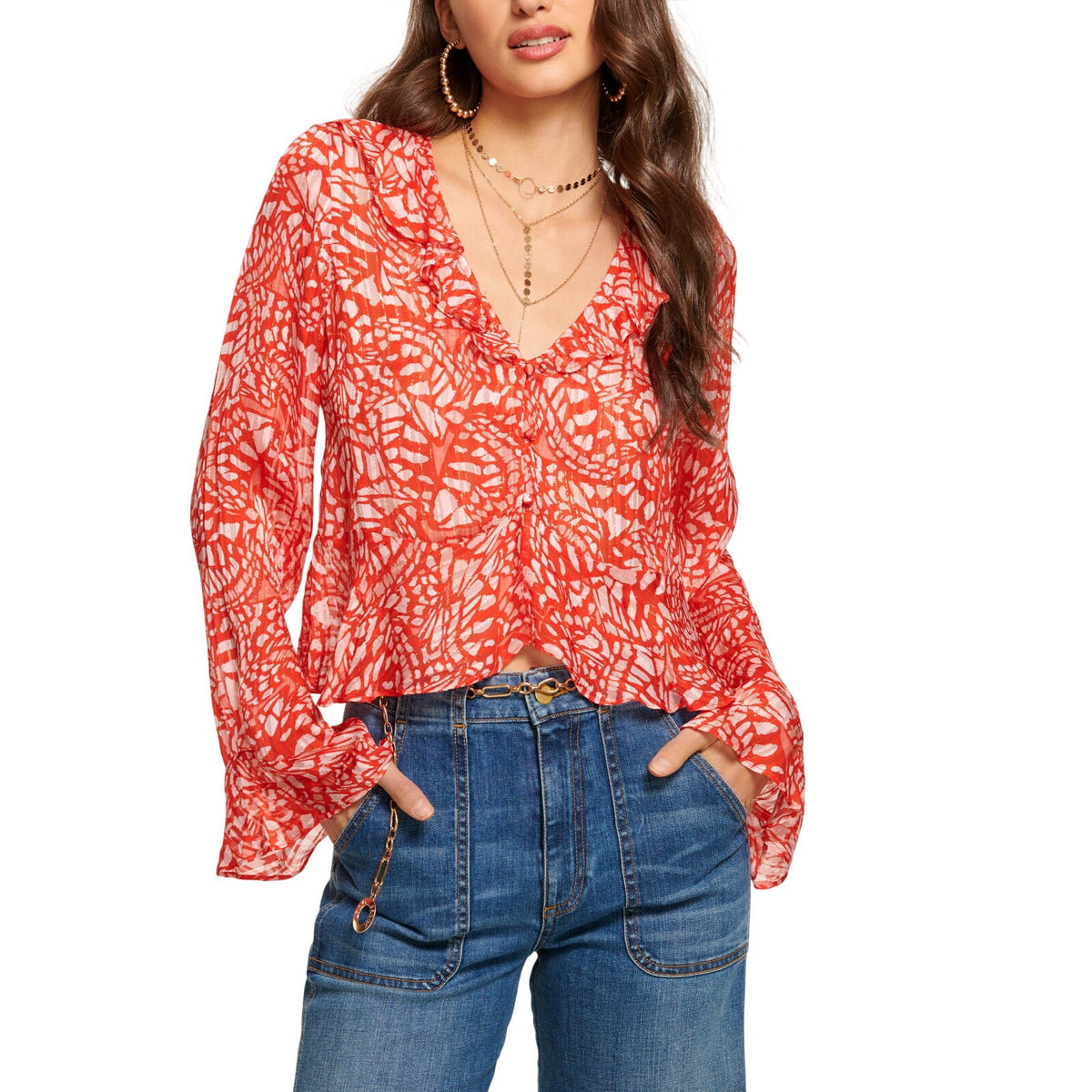 Ramy Brook Sheer Red Alyson Size XS Blouse