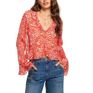 Ramy Brook Sheer Red Alyson Size XS Blouse