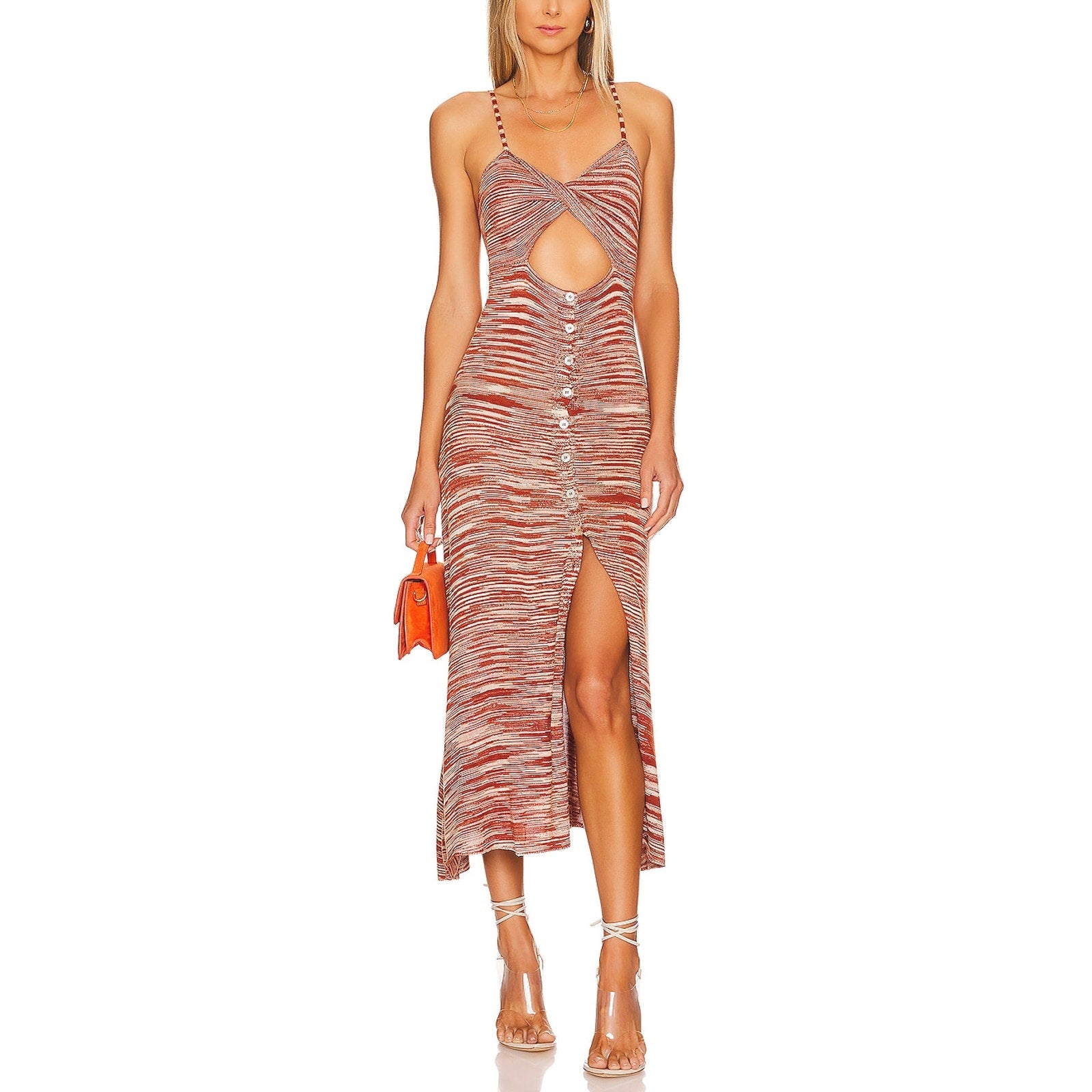 For Love & Lemons 'Isabela' Brown Midi Dress Size S
