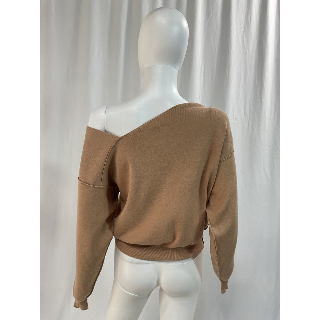 Line & Dot 'Favorite' Tan Off Shoulder Sweater Size S