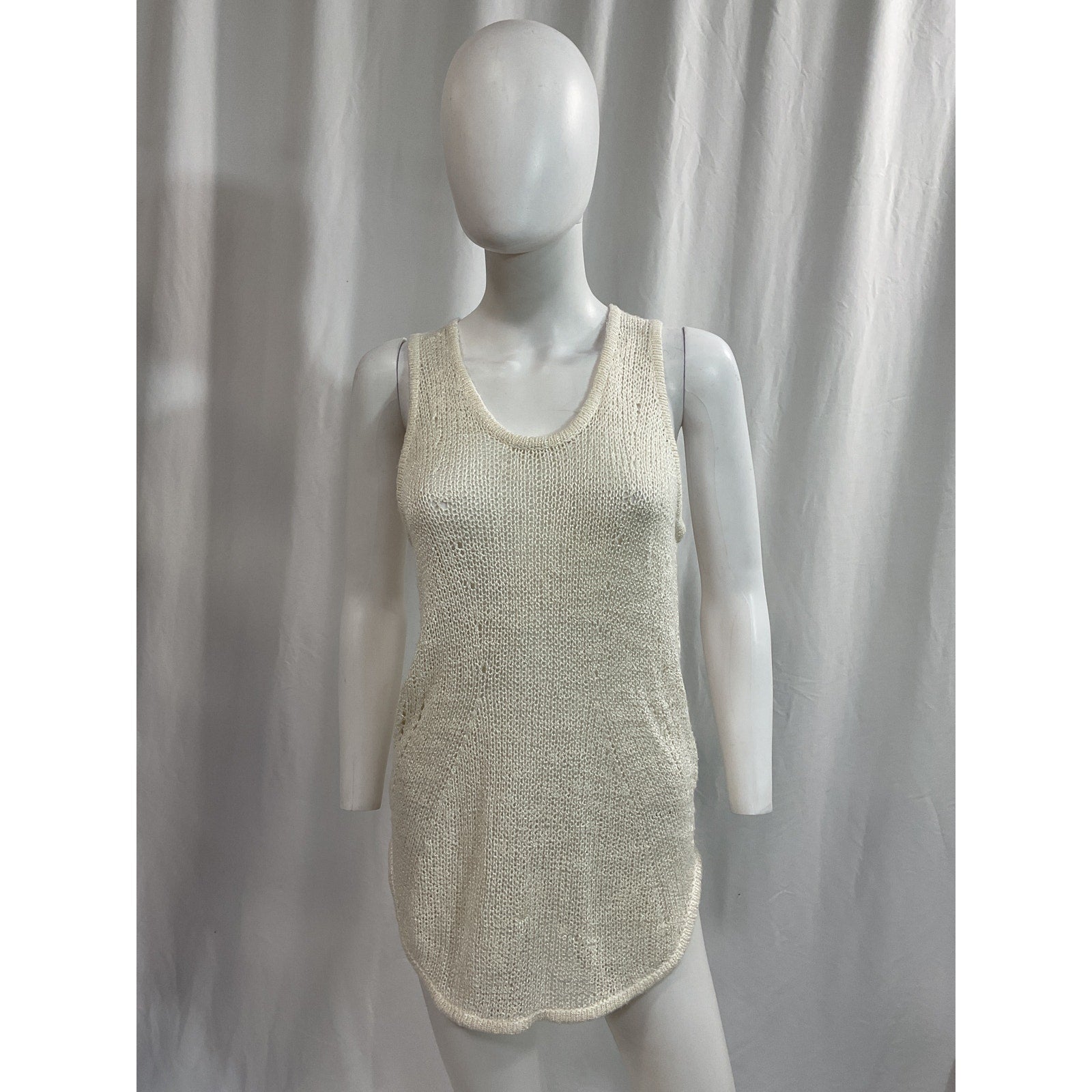 Helmut Lang White Silk Open-Knit Tank Top Size XS