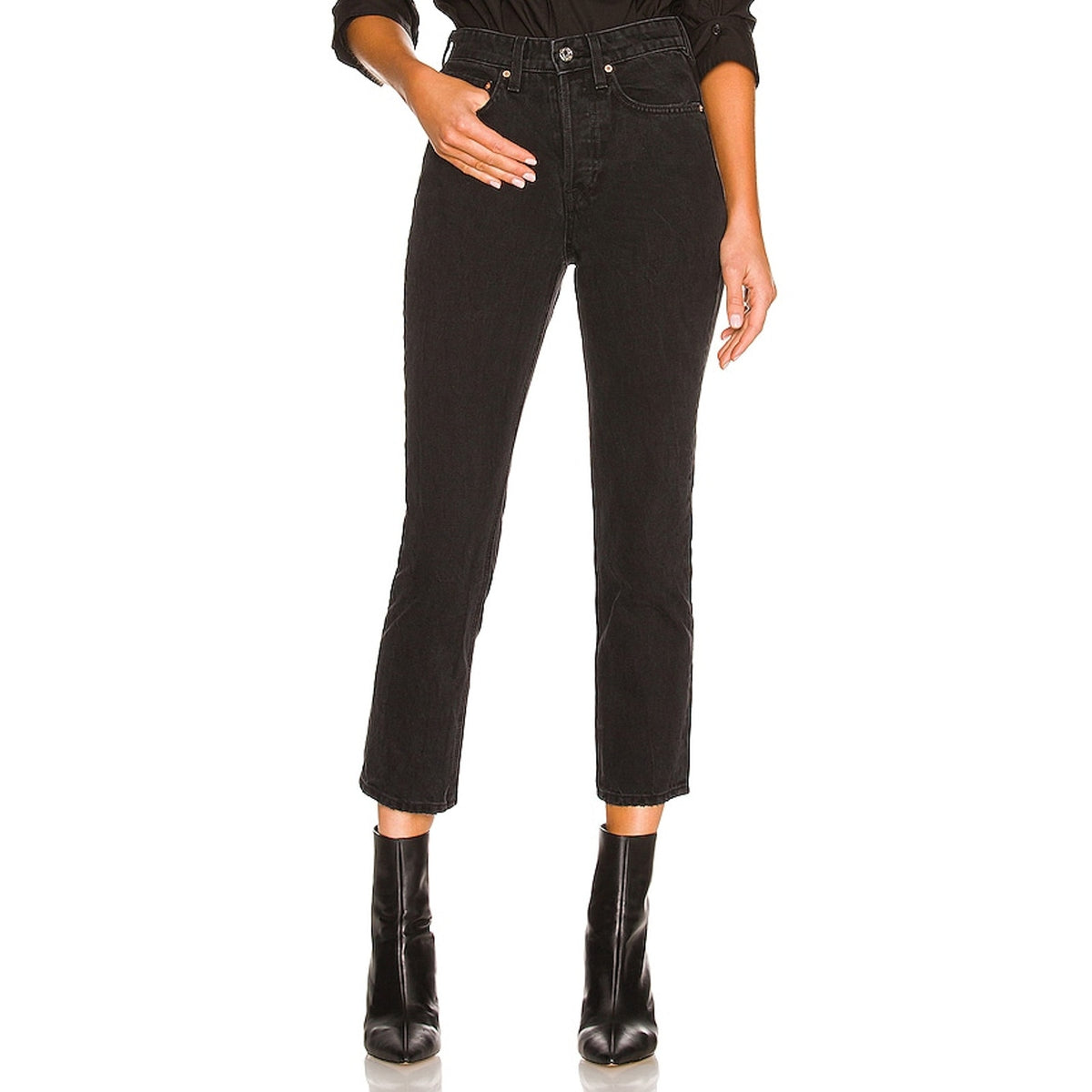 Grlfrnd High Rise Straight Crop Black Karolina Denim Jeans Size 24