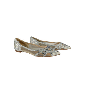 Badgley Mischka Embellished Ivory Satin Gigi Pointed Toe Flats Size 8