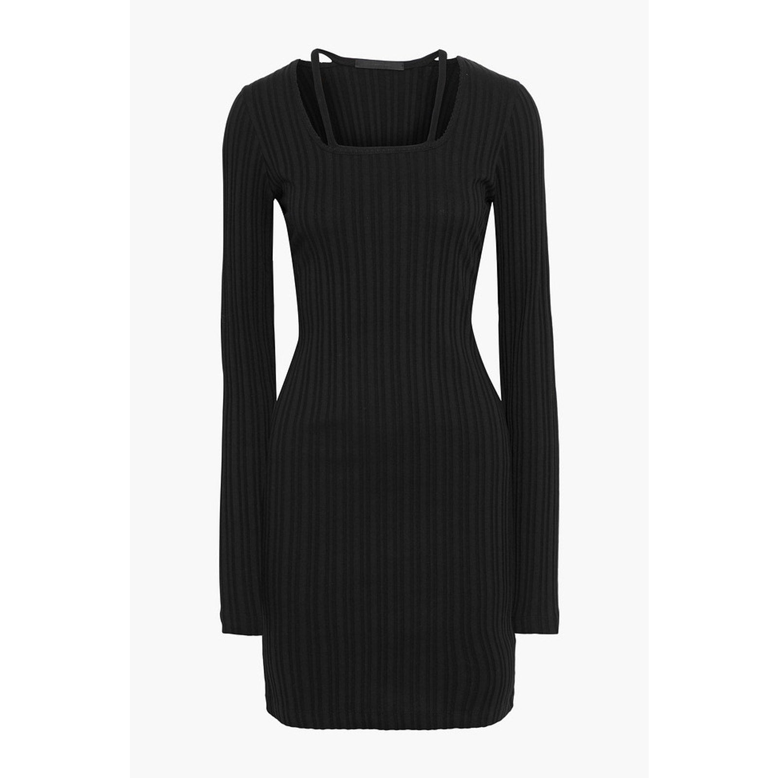 Helmut Lang Cutout Black Cotton Ribbed Cotton-Jersey Mini Dress Size XS