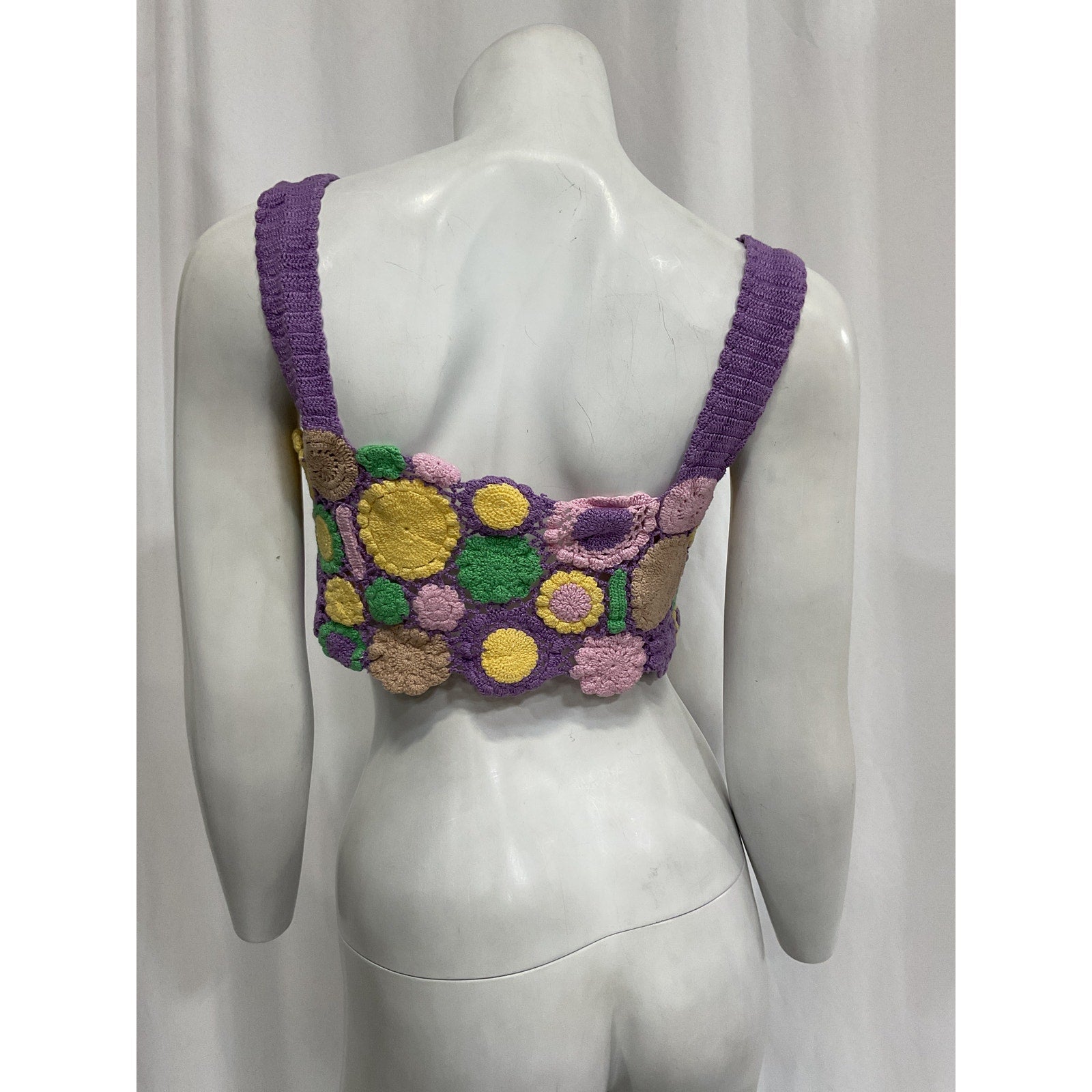 Agua Bendita 'Tanit' Purple Crochet Crop Top Size S