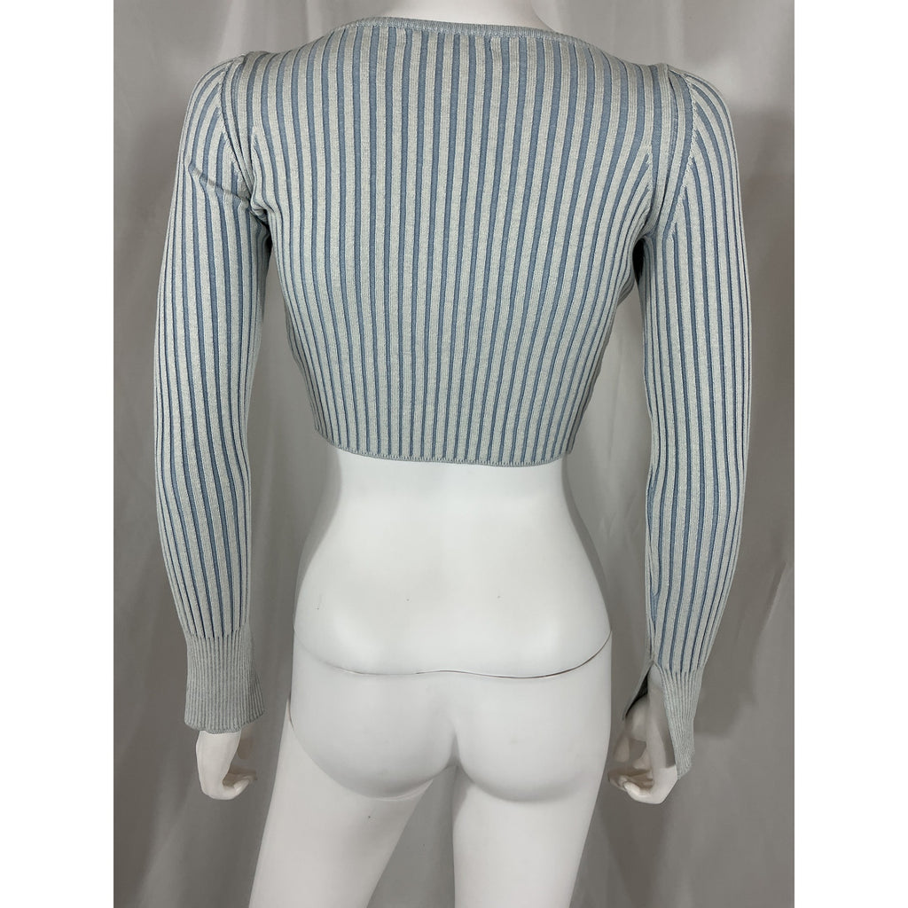 John Elliott Piper Rib Blue Silk Cropped Cardigan Size 0