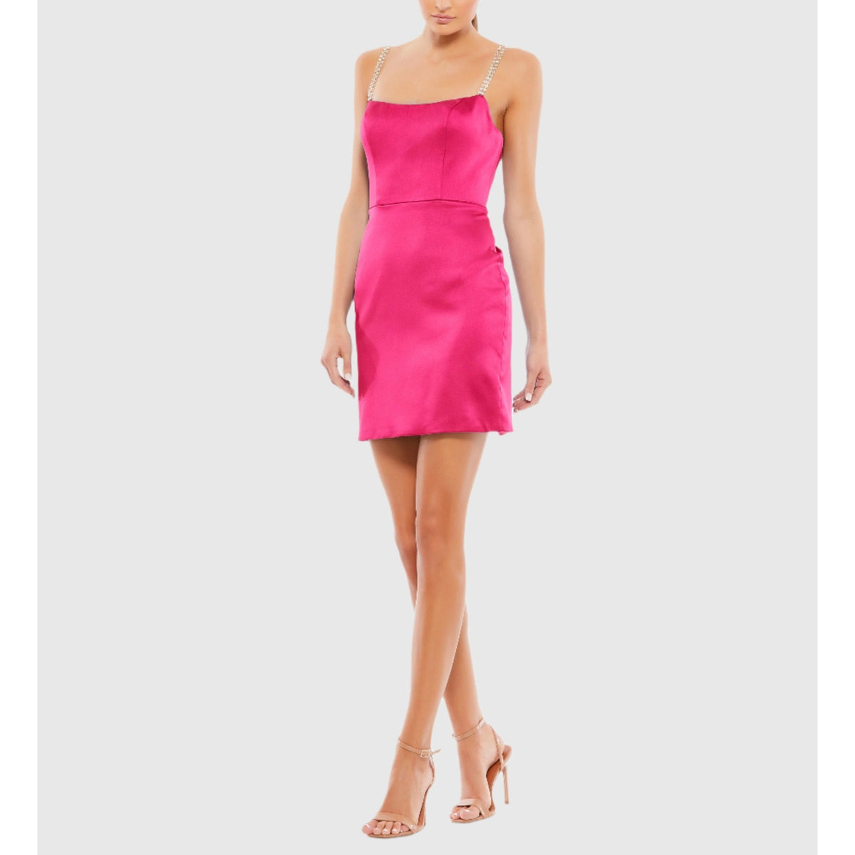 Mac Duggal 'Rhinestone' Pink Strap Satin Mini Dress Size 8