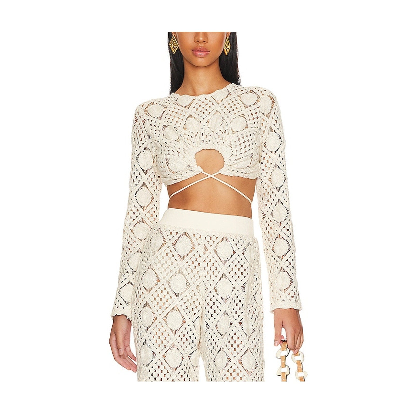 Andrea Iyamah 'Hira' White Crochet Top Size M