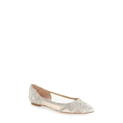 Badgley Mischka Embellished Ivory Satin Gigi Pointed Toe Flats Size 8
