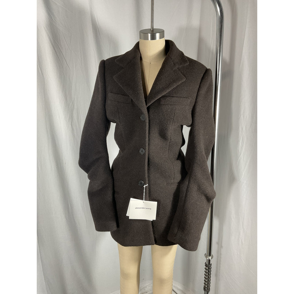 Alexander Wang 'Fitted' Black Wool Jacket With Stacked Detail Size 8 - NWT