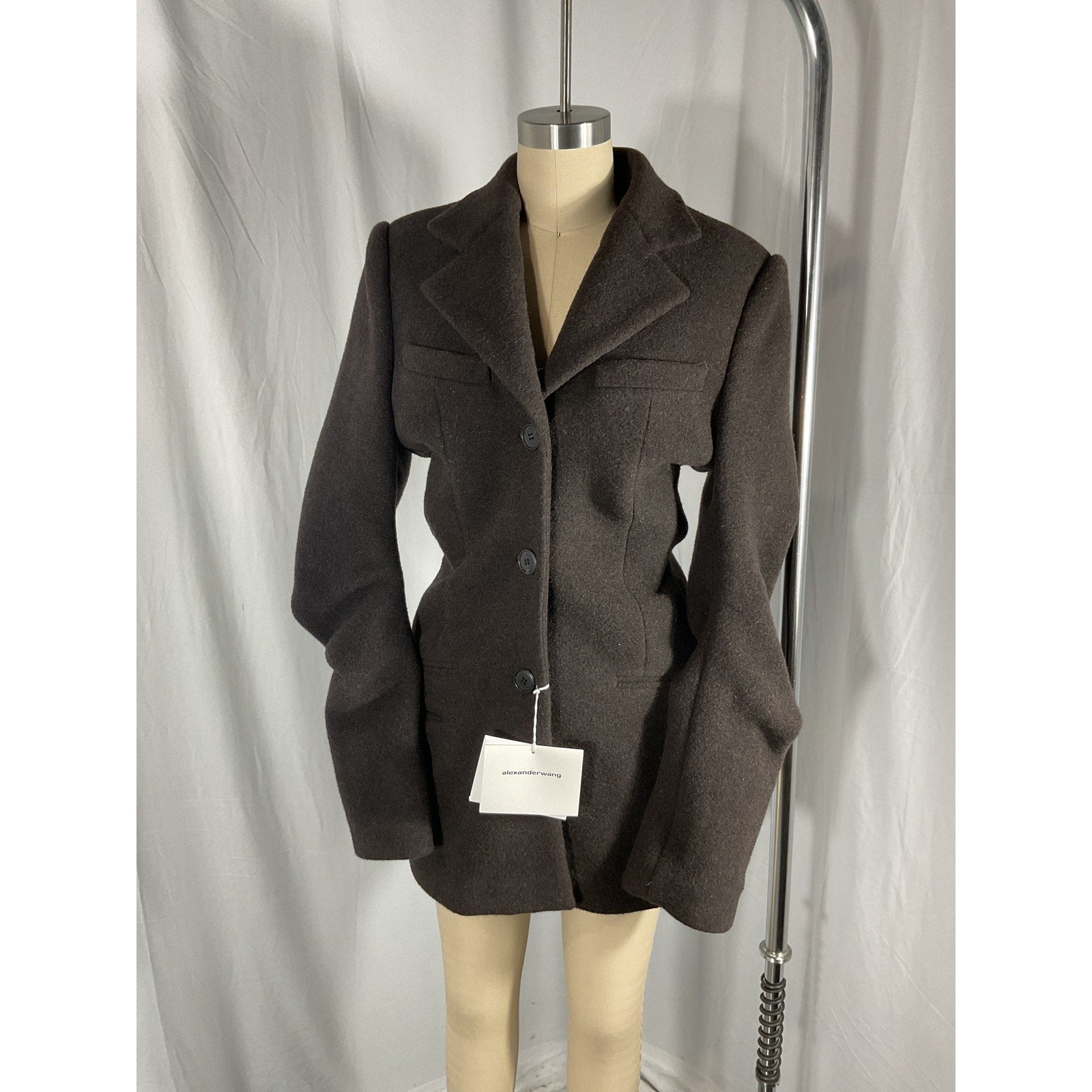 Alexander Wang 'Fitted' Black Wool Jacket With Stacked Detail Size 8 - NWT