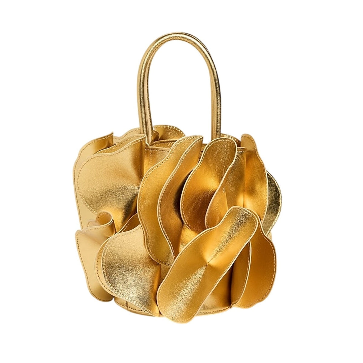 Farm Rio Sculptural Gold Blossom Top Handle Bag