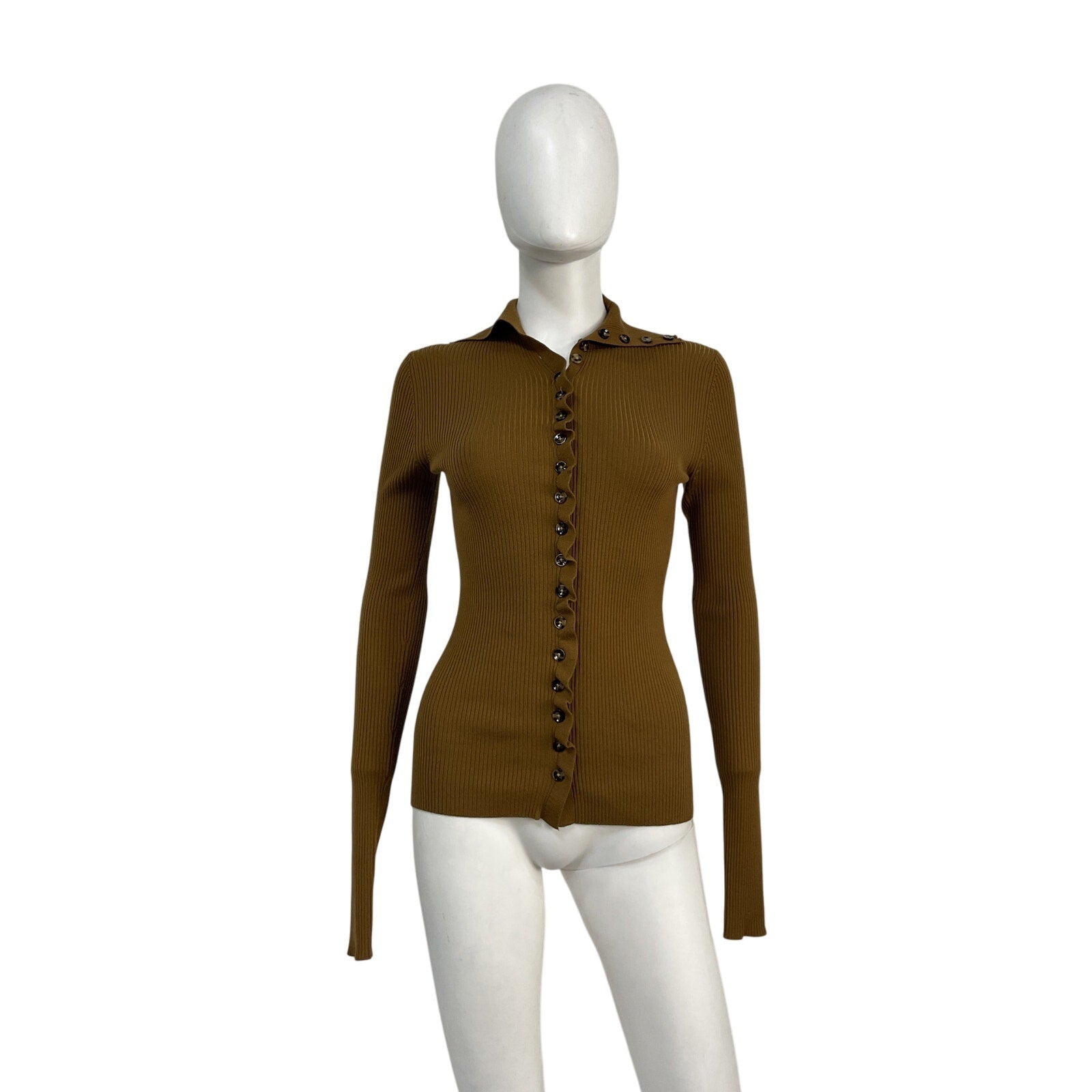 Proenza Schouler Brown Merino Wool Ruffled Cardigan Size S