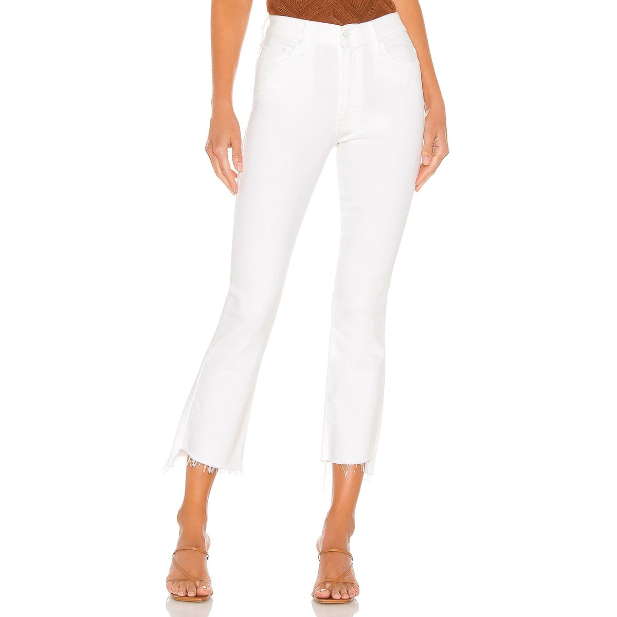 Mother Sleek White Insider Crop Step Fray Denim Jeans Size 29
