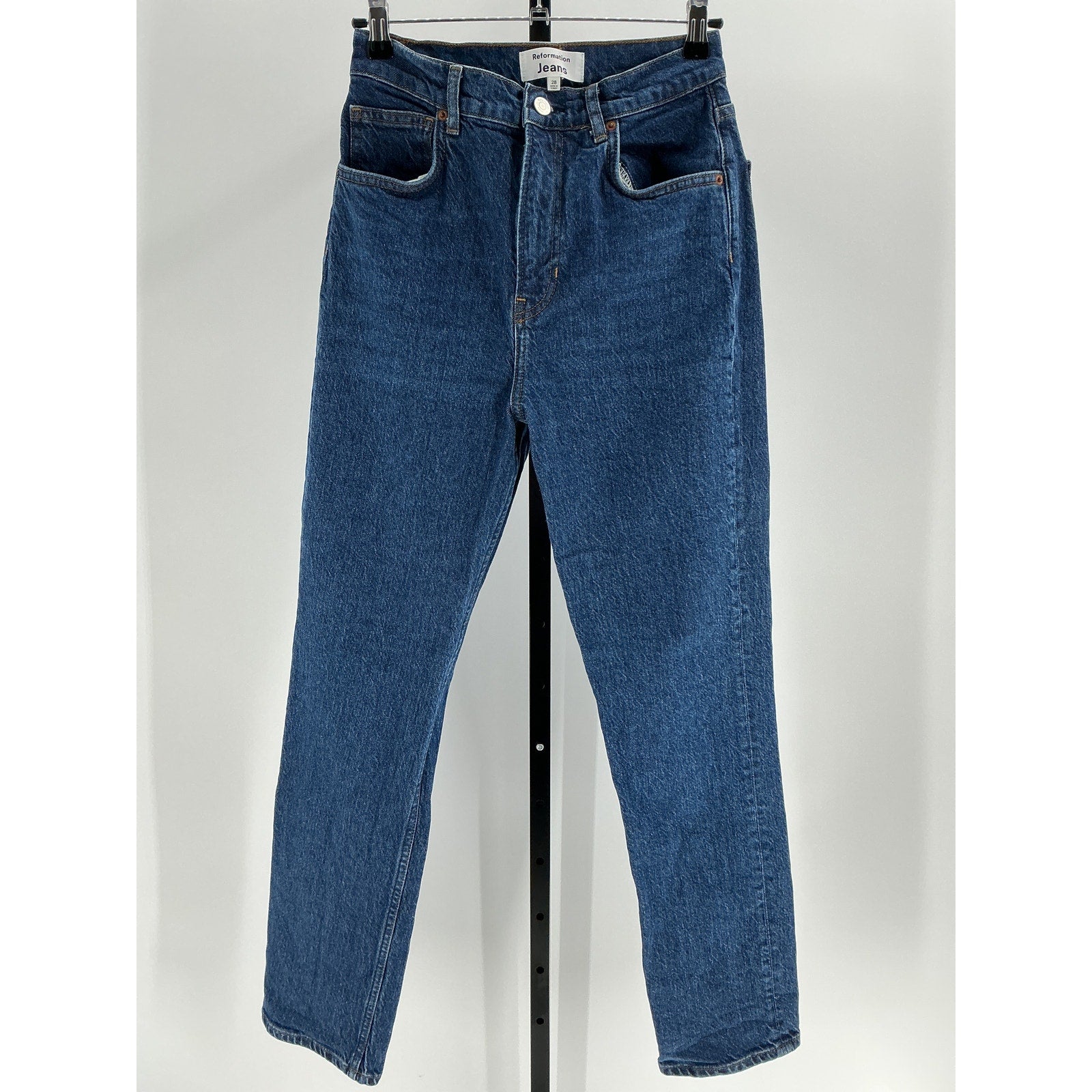 Reformation 'Liza' Blue Cotton Ultra High Rise Straight Jeans Size 28