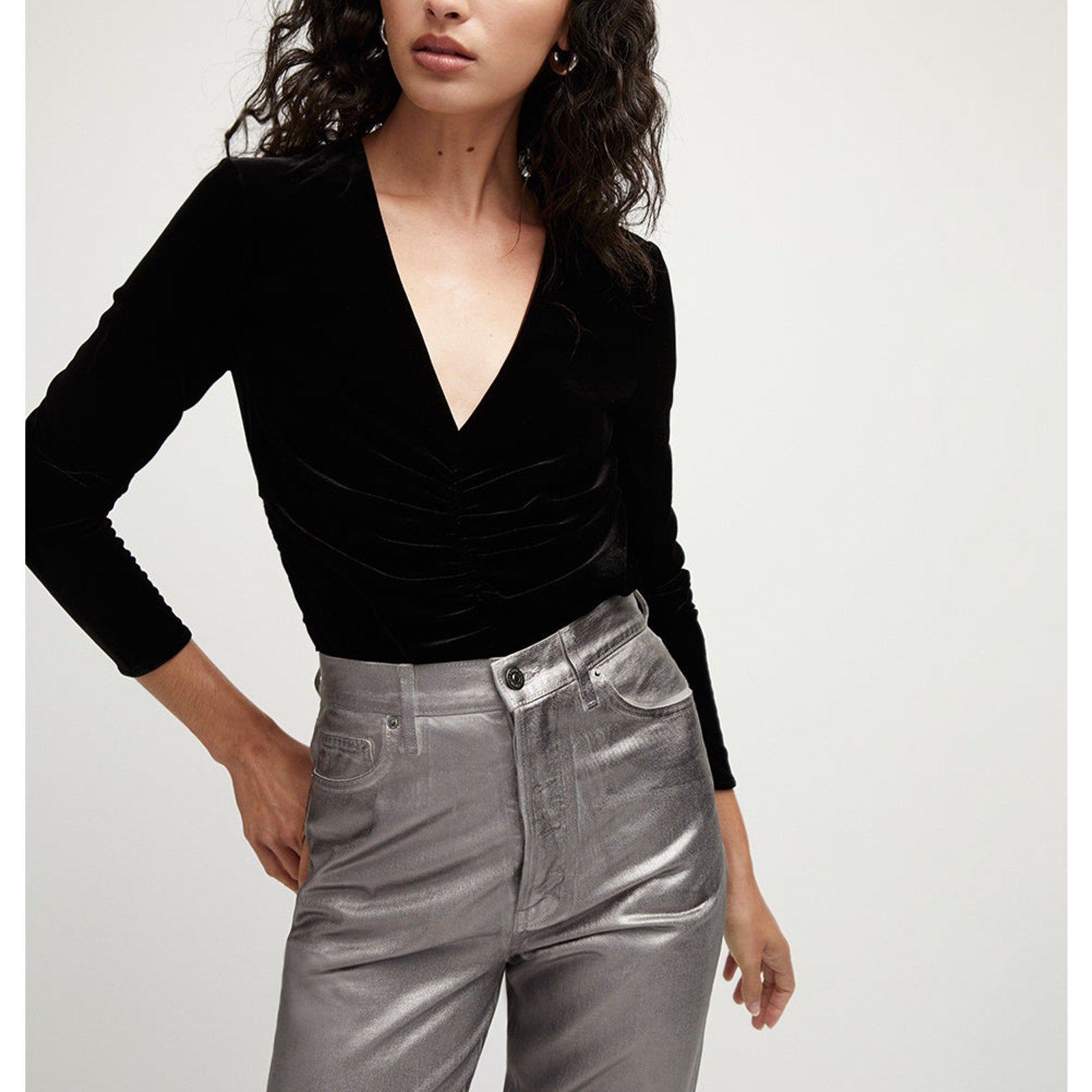 Veronica Beard 'Pelona' Black Rayon Stretch-Velvet Top Size 6